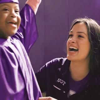 TCU Volleyball player Anna Walsh at KinderFrogs graduation